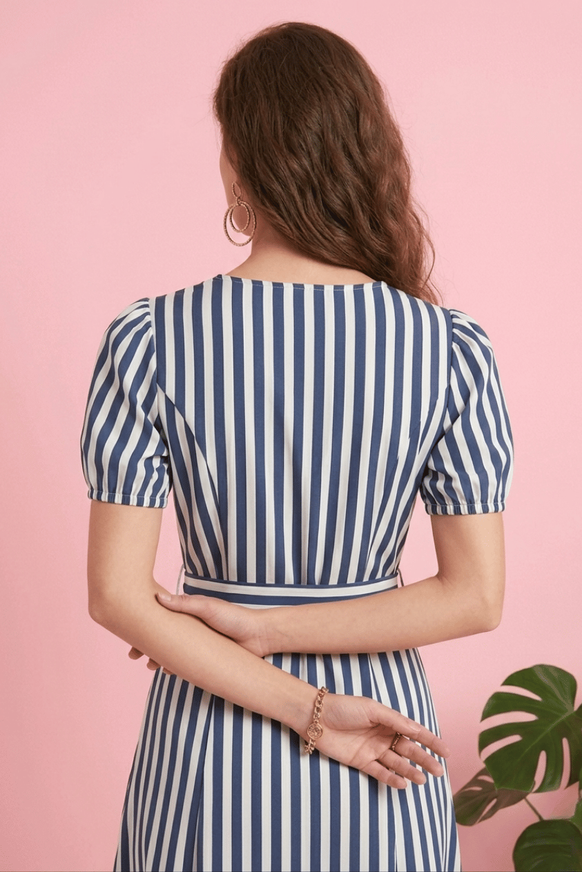 Blue and White Striped Maxi Dress