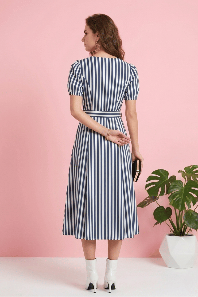 Blue and White Striped Maxi Dress