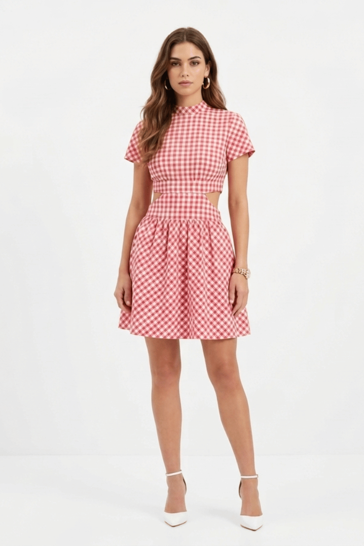 Pink Checkered Mini Dress