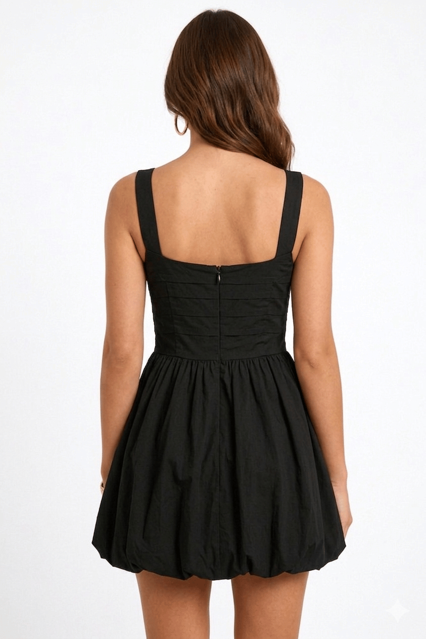⁠Black Solid Fit & Flare Mini Dress