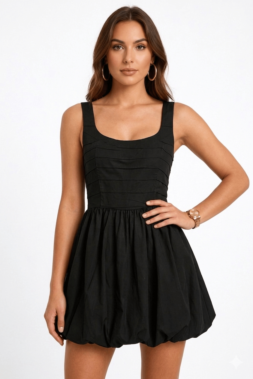 ⁠Black Solid Fit & Flare Mini Dress