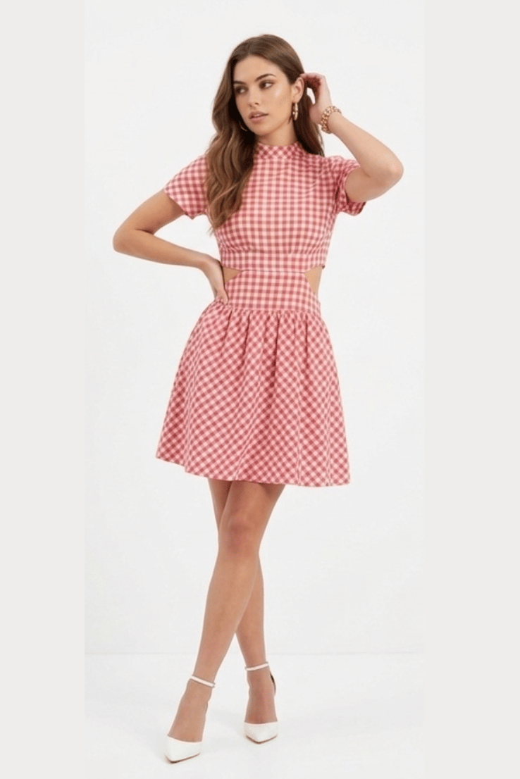 Pink Checkered Mini Dress
