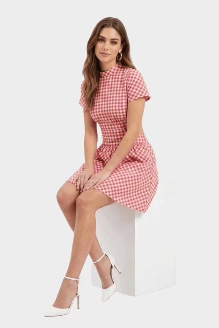 Pink Checkered Mini Dress