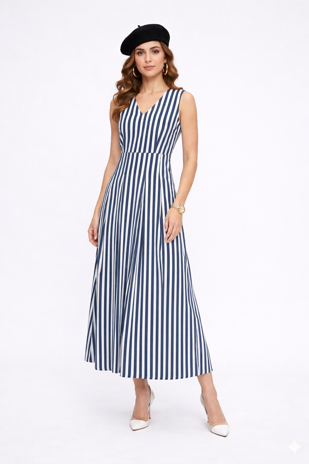 Blue and White Striped Maxi Dress