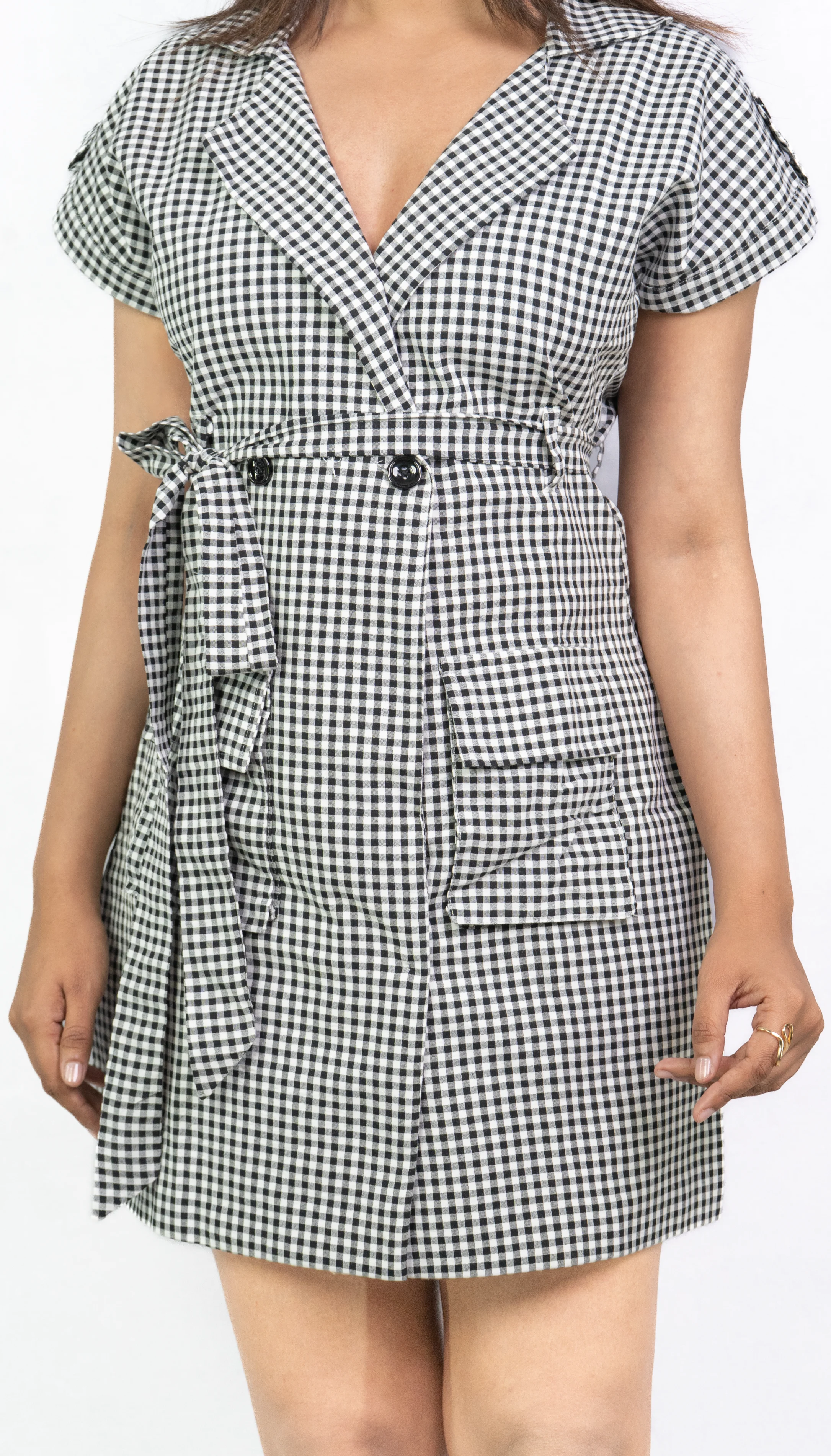 Black and White Checkered Blazer Mini Dress