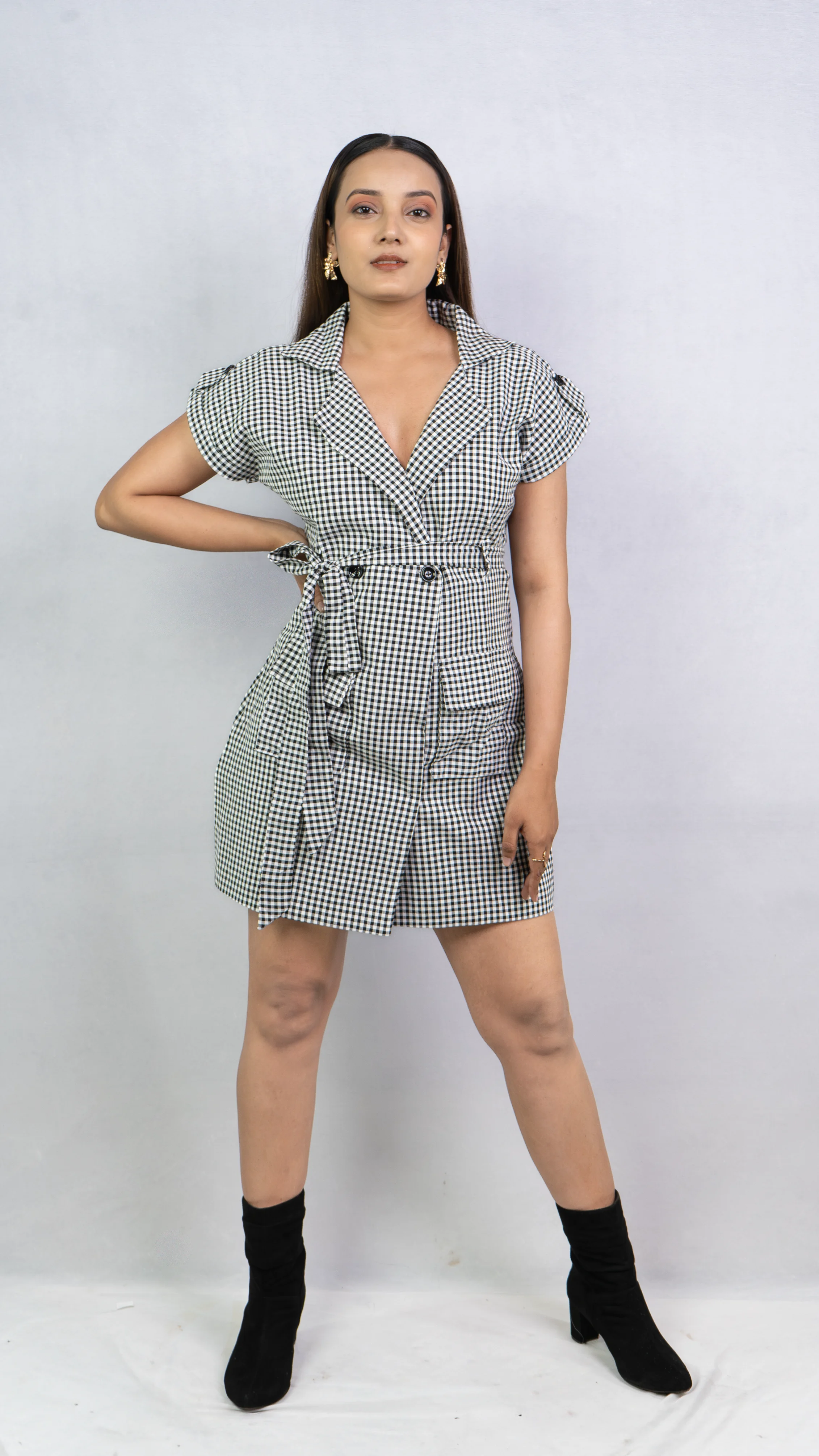 Black and White Checkered Blazer Mini Dress
