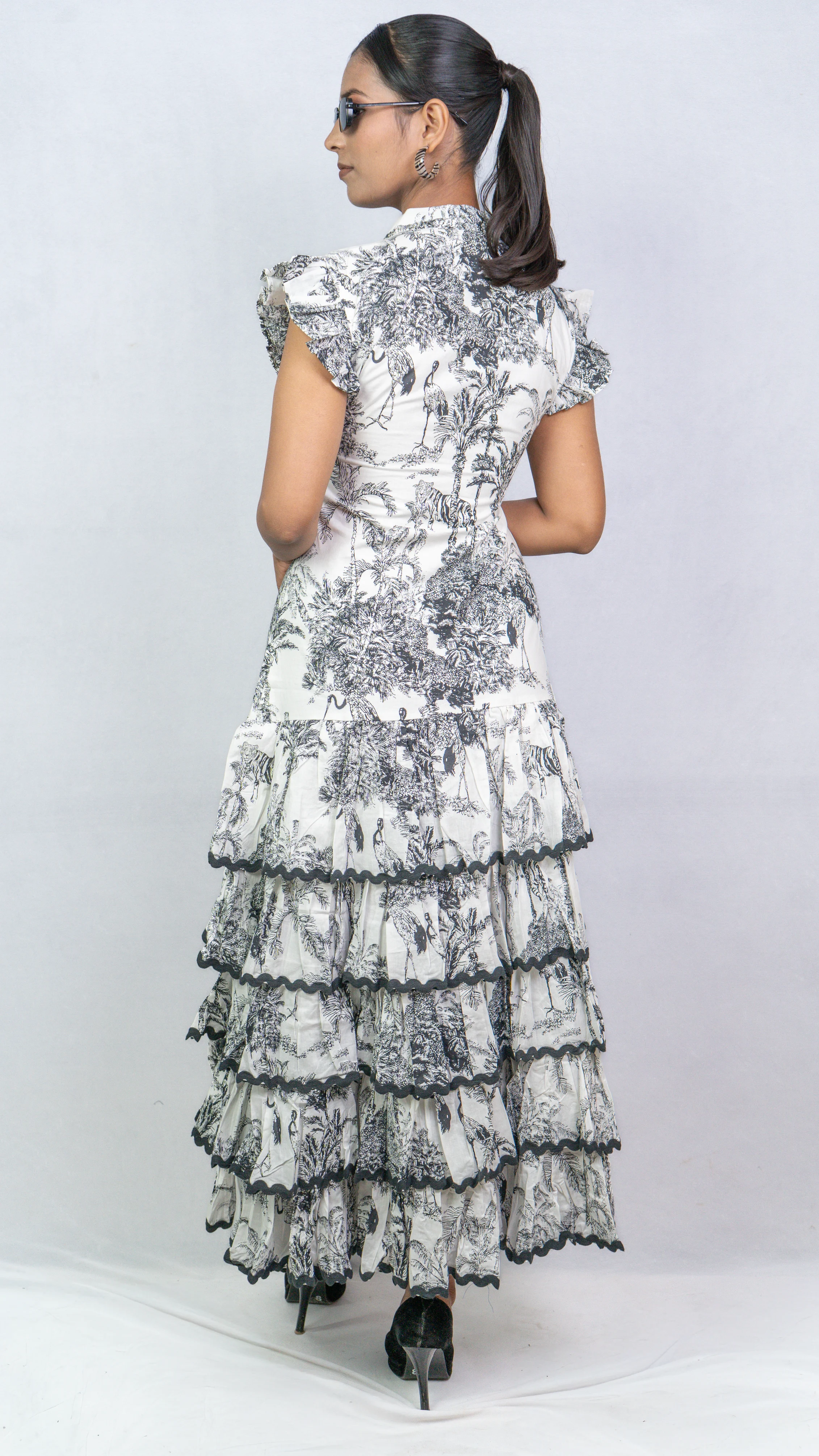 Black & white forest print maxi dress