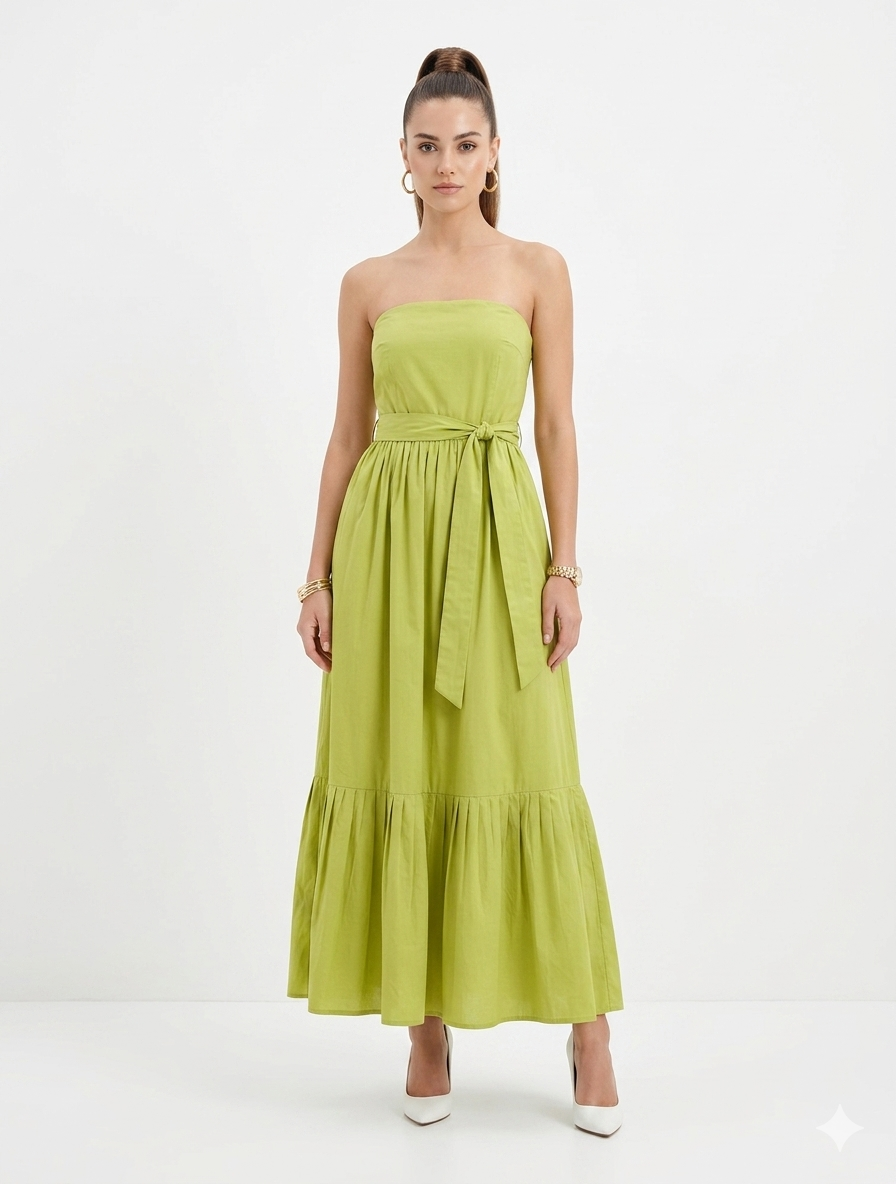 Lime Green Strapless Tie-Up Maxi Dress