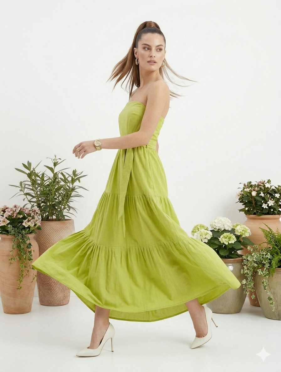 Lime Green Strapless Tie-Up Maxi Dress