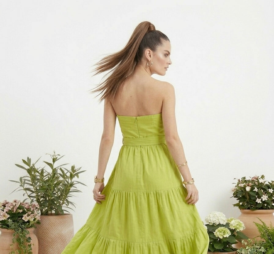 Lime Green Strapless Tie-Up Maxi Dress