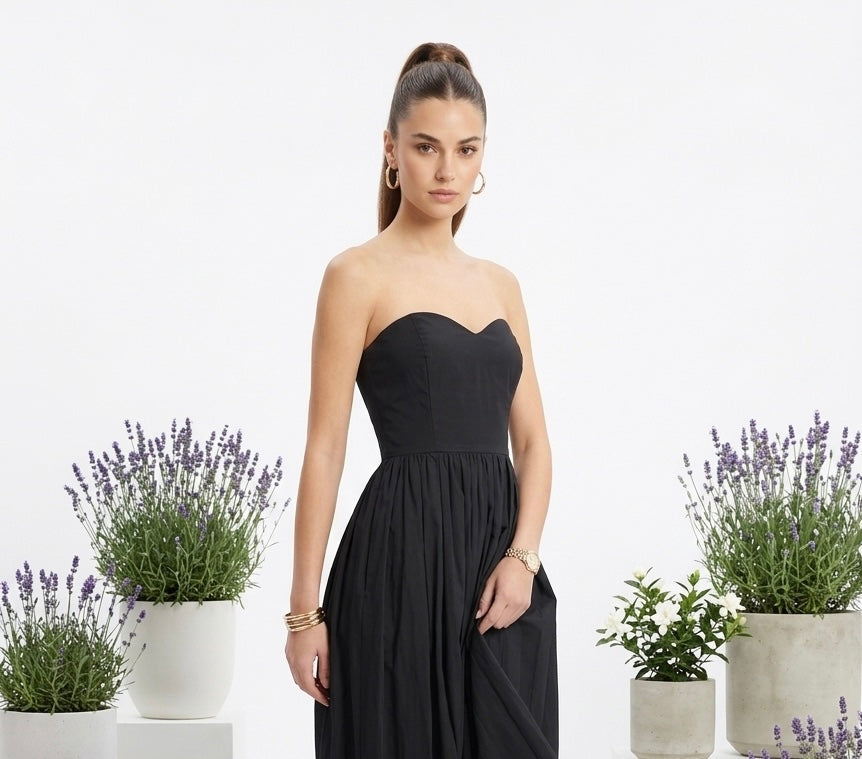 Dark Black Color Tube Maxi with Slit