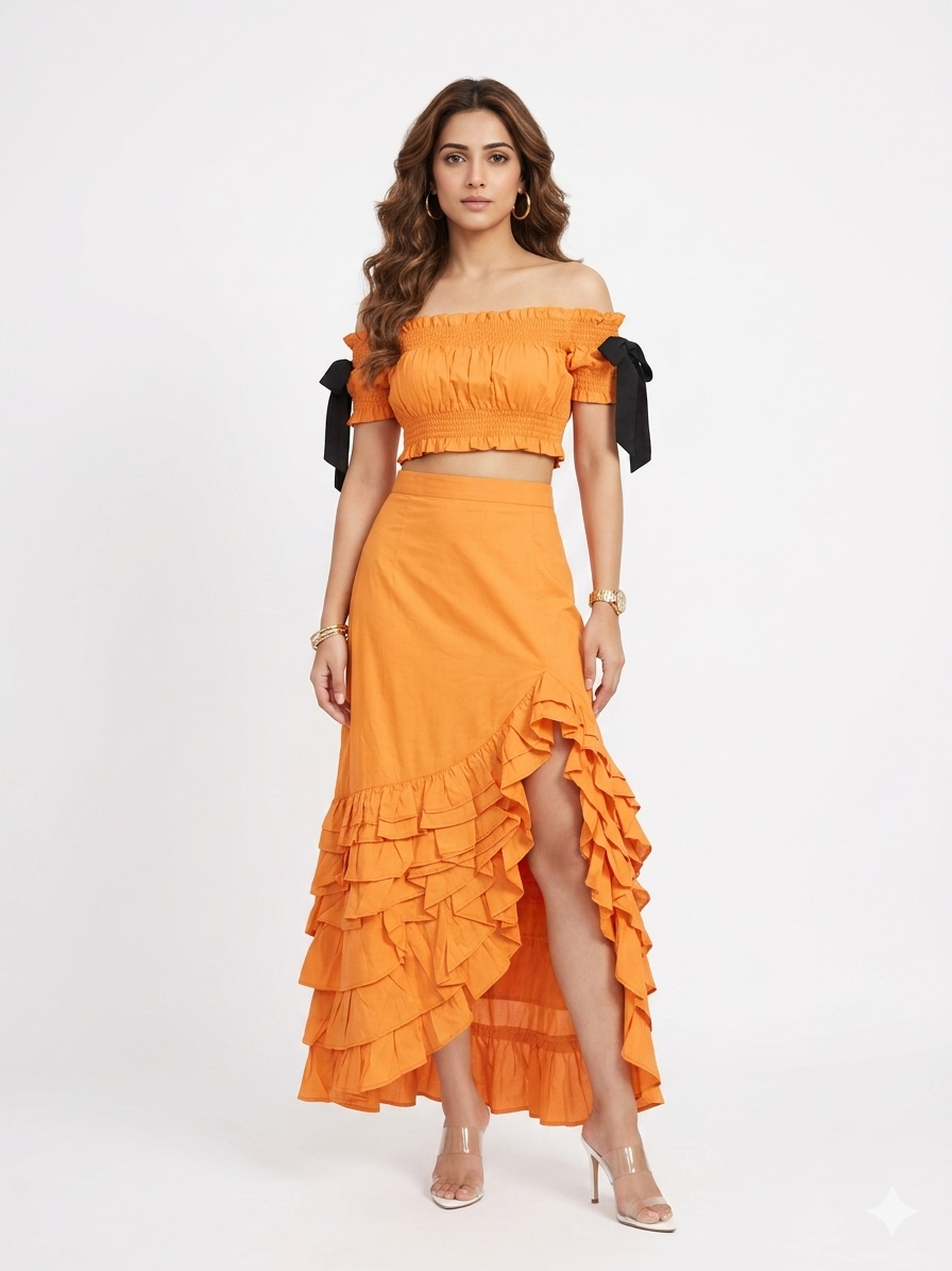 Orange Ruffled Co-Ord Set