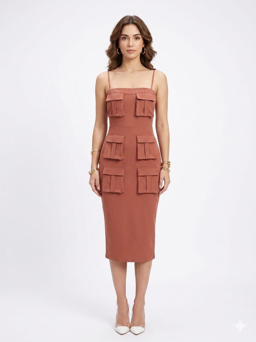 Pocketed Midi Bodycon Dress