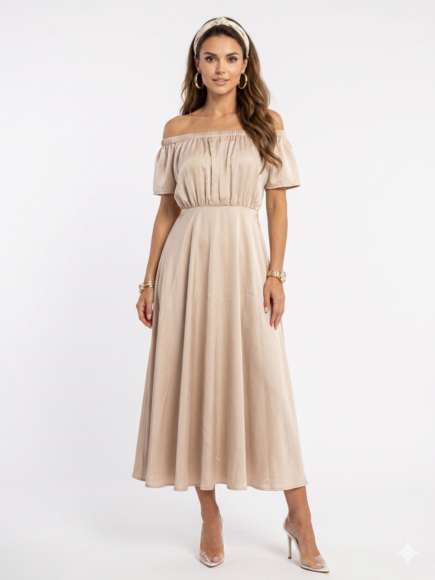 Off-White Off-Shoulder Cut-Out Midi Dress