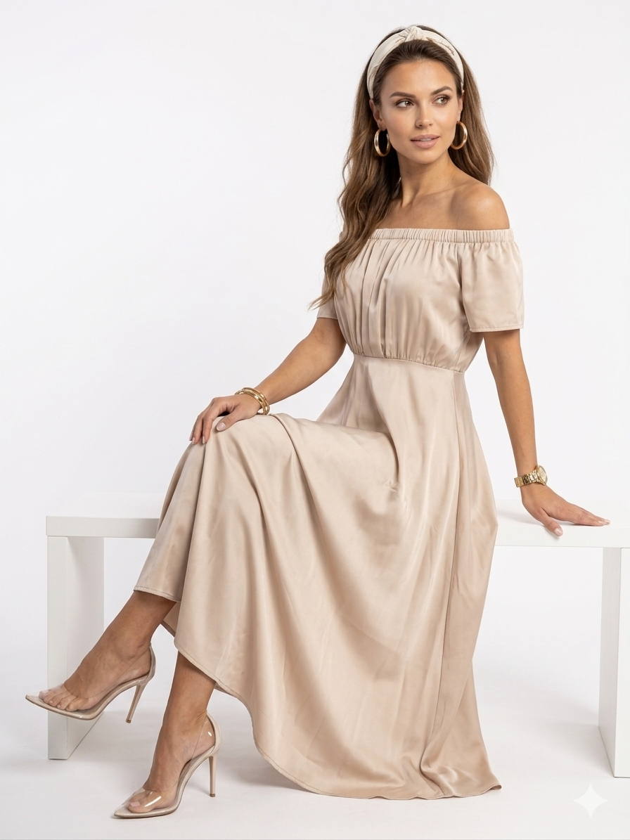 Off-White Off-Shoulder Cut-Out Midi Dress