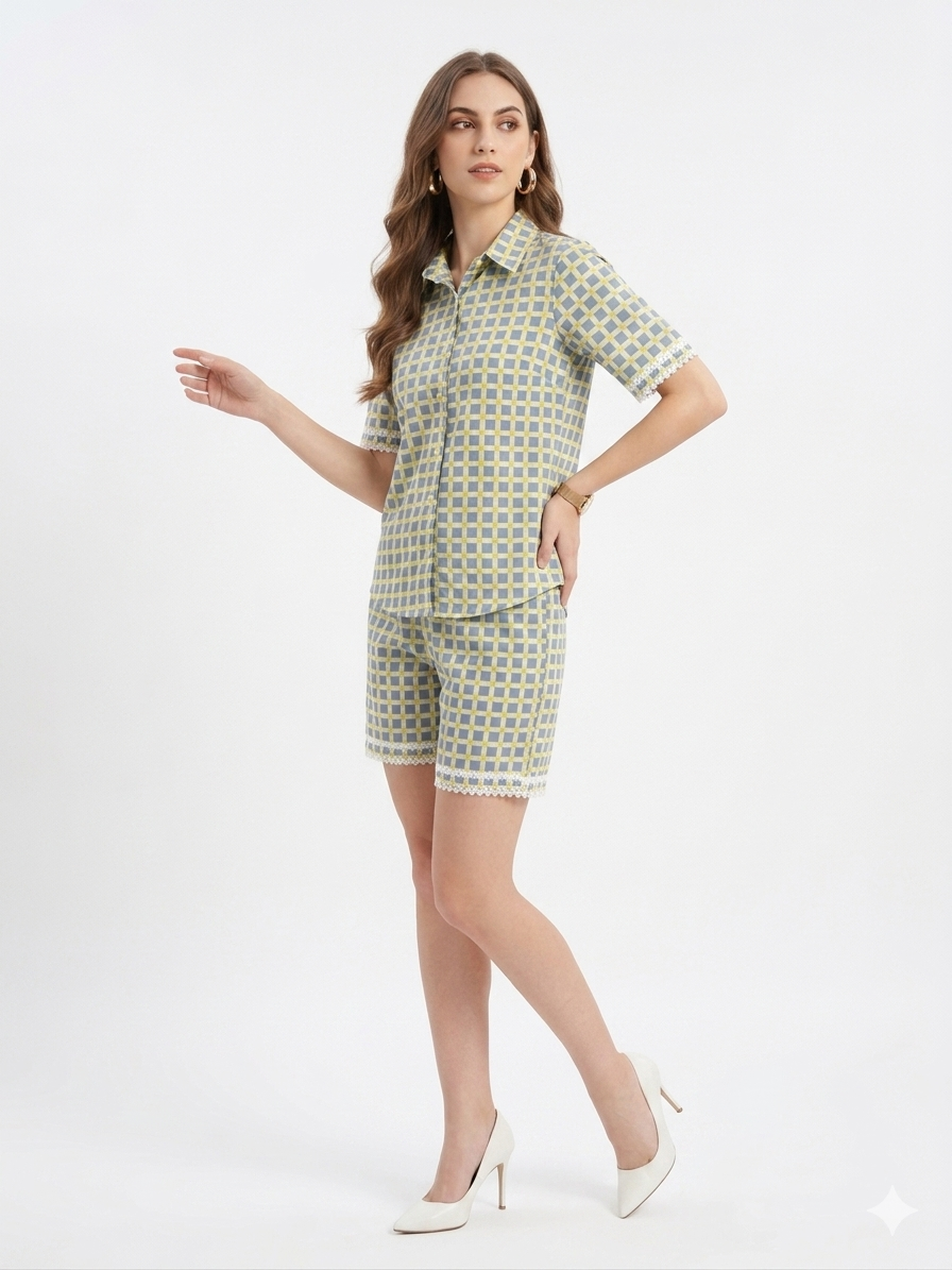 White or Green and Yellow Printed Co-Ord Set