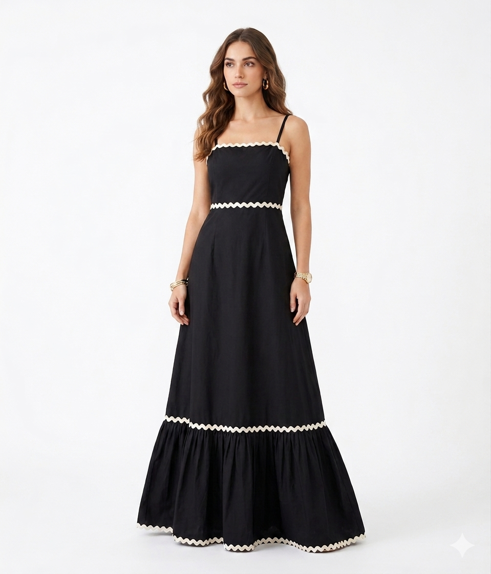 Sleeveless Black Maxi with White Contrast Threading