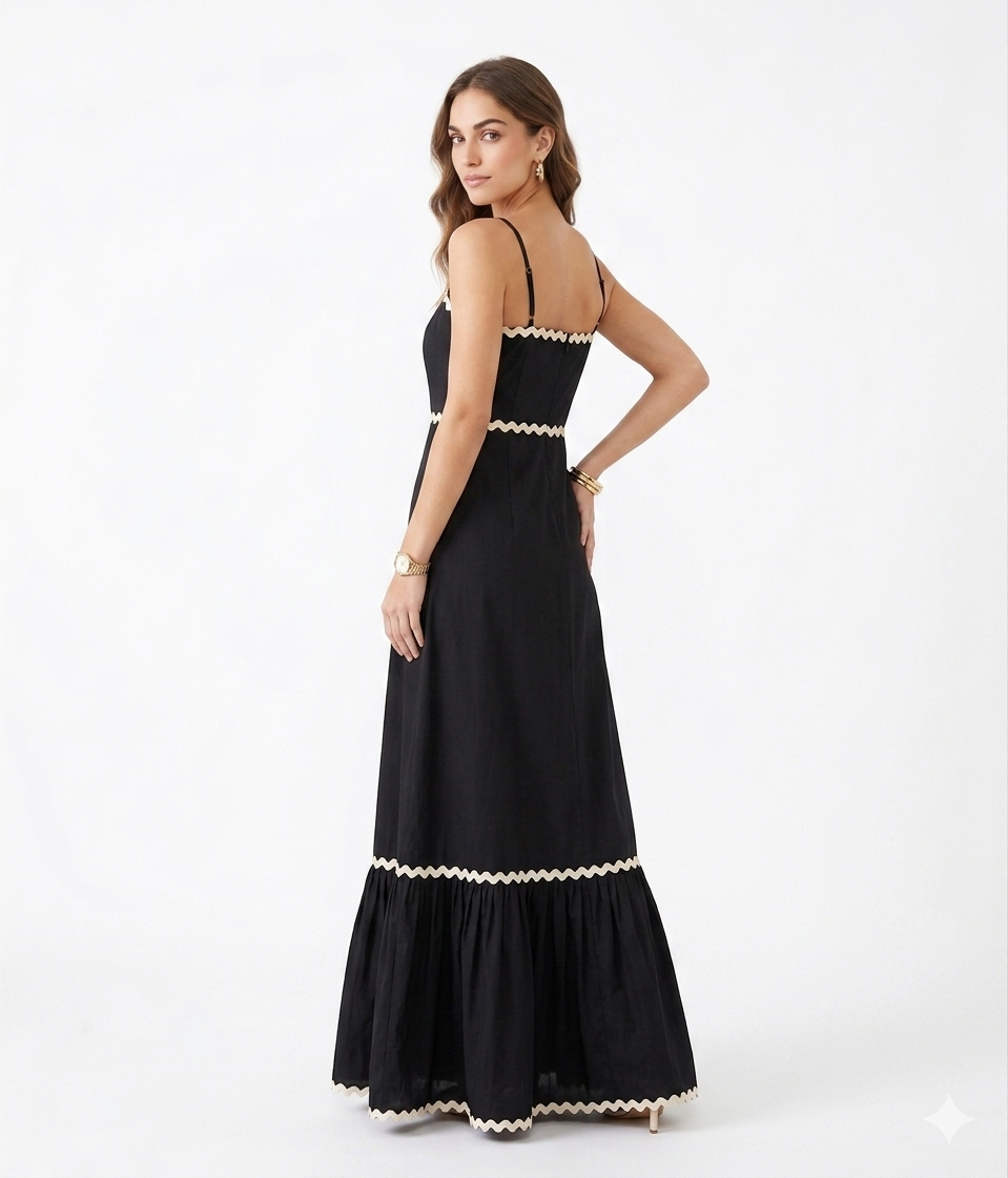 Sleeveless Black Maxi with White Contrast Threading