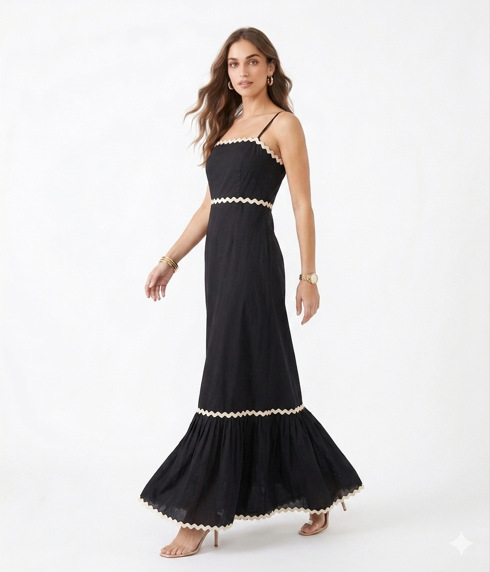 Sleeveless Black Maxi with White Contrast Threading