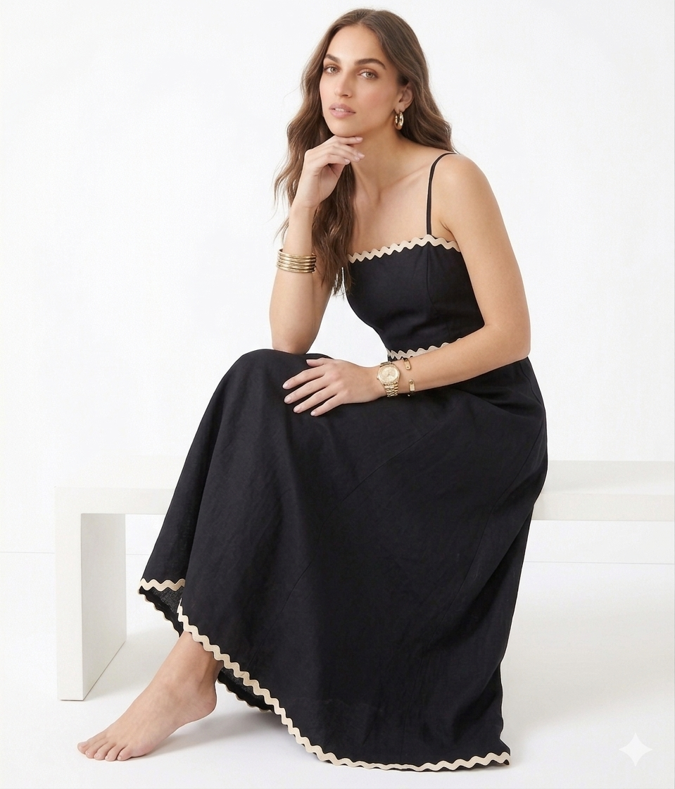 Sleeveless Black Maxi with White Contrast Threading