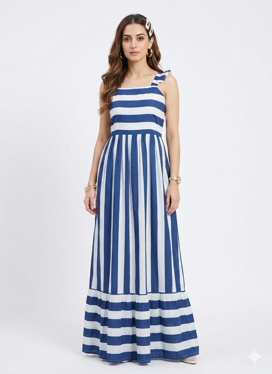 Thick Blue Stripped Maxi Dress