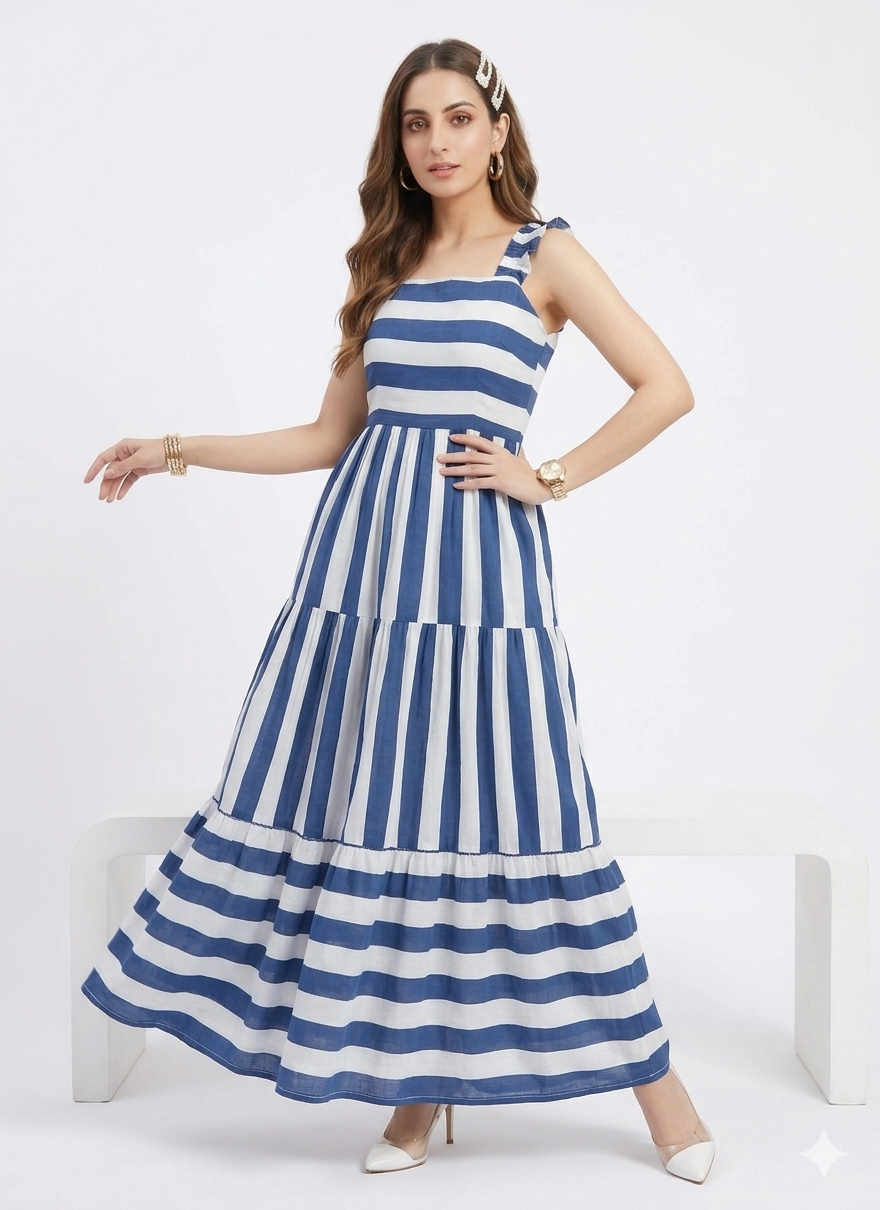 Thick Blue Stripped Maxi Dress